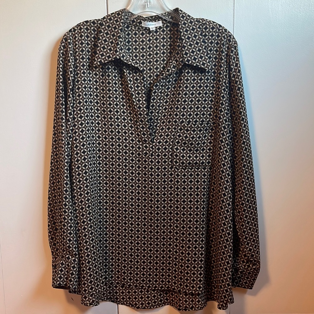 Brown & Black Patterned Pleione Blouse Size M